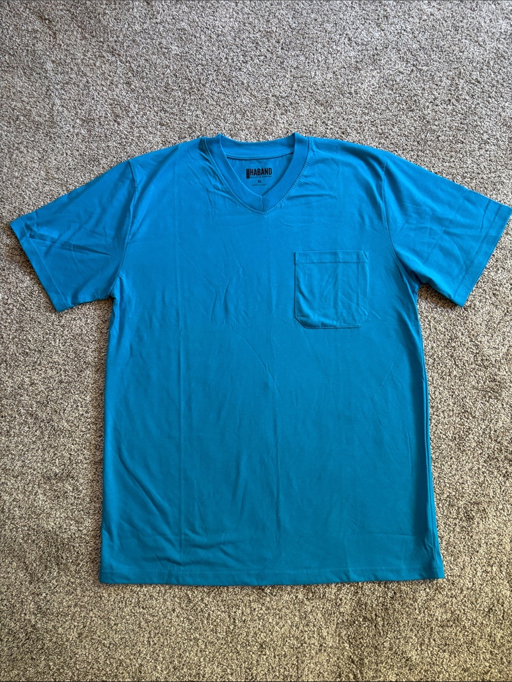 Haband Men's V-Neck Pocket Tee in Turquoise Blue